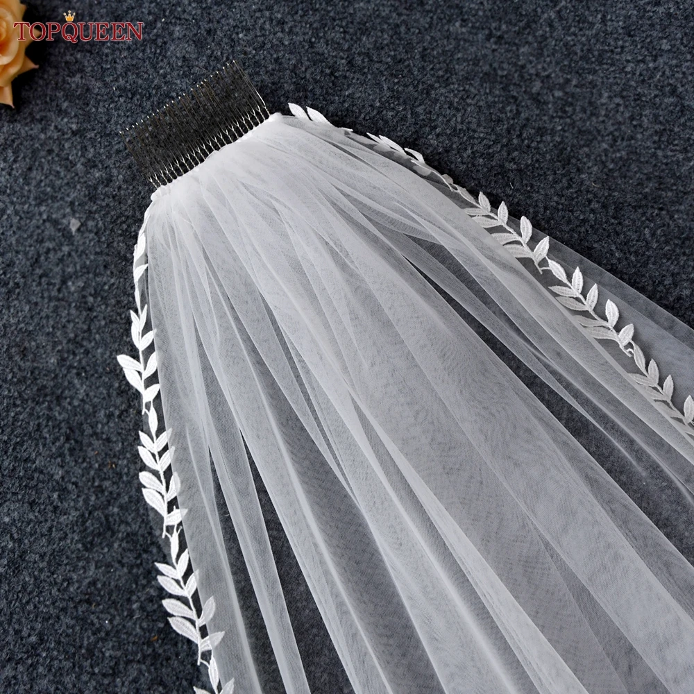 TOPQUEEN V129 Wedding Veil Lace Edge Bridal Veils 3M White Ivory Wedding Veil Thin Scallop Lace Trim Cathedral Mantilla Veu