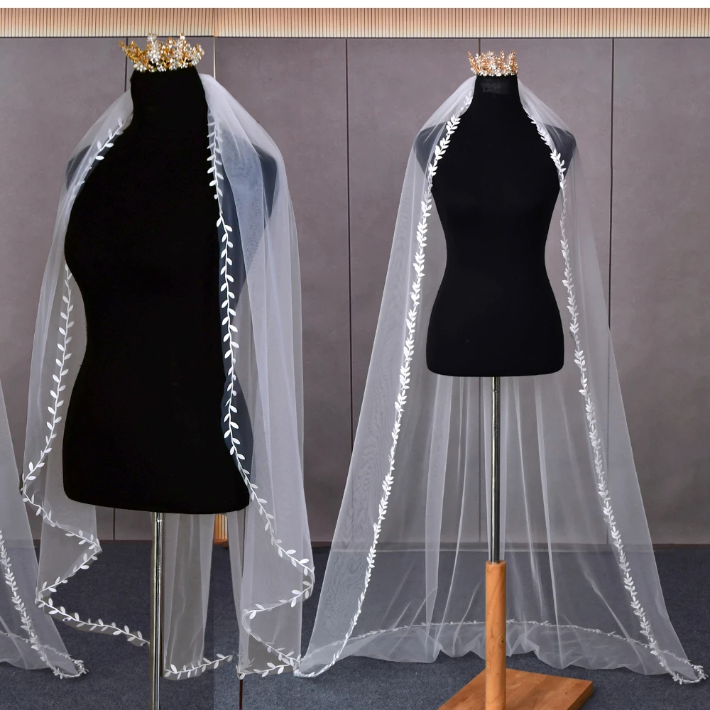 TOPQUEEN V129 Wedding Veil Lace Edge Bridal Veils 3M White Ivory Wedding Veil Thin Scallop Lace Trim Cathedral Mantilla Veu