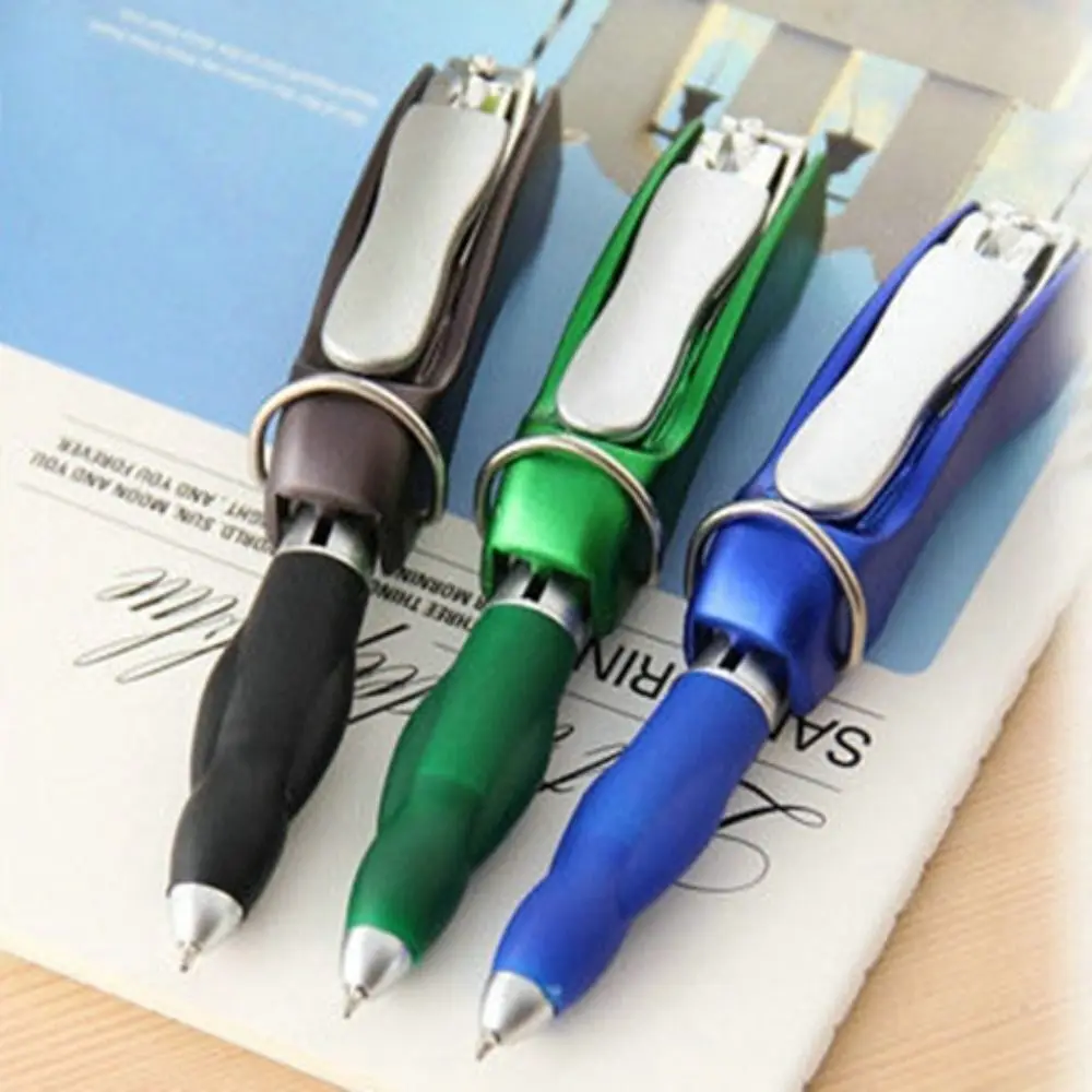 Multifunctional Nail Clipper Ballpoint Pen 0.7 Blue Refill Keychain Pen Portable Foldable ABS Ballpoint Pen Creative Stationery