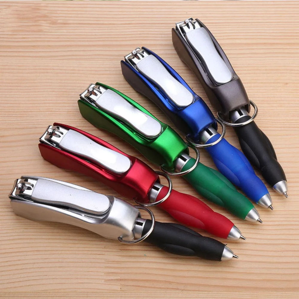 Multifunctional Nail Clipper Ballpoint Pen 0.7 Blue Refill Keychain Pen Portable Foldable ABS Ballpoint Pen Creative Stationery