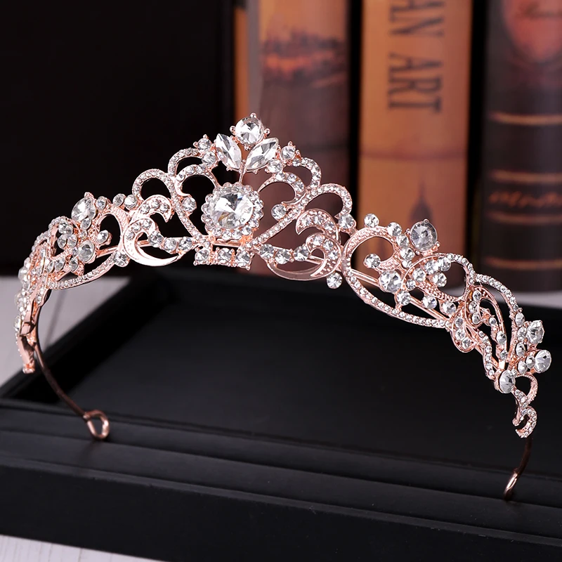 Trendy Crystal Crown Rose Gold Bridal Tiara And Crown Hair Accessories for Wedding Bride Women Hair Jewelry Headpiece