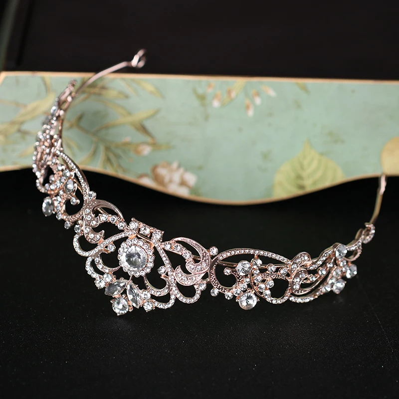 Trendy Crystal Crown Rose Gold Bridal Tiara And Crown Hair Accessories for Wedding Bride Women Hair Jewelry Headpiece
