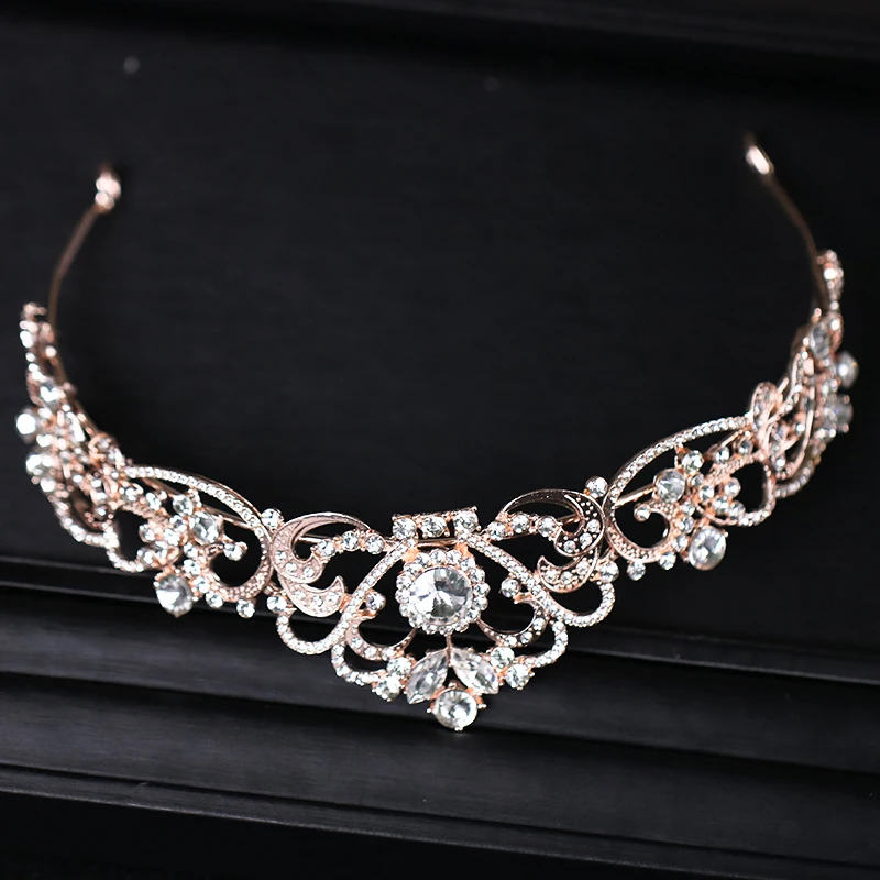Trendy Crystal Crown Rose Gold Bridal Tiara And Crown Hair Accessories for Wedding Bride Women Hair Jewelry Headpiece