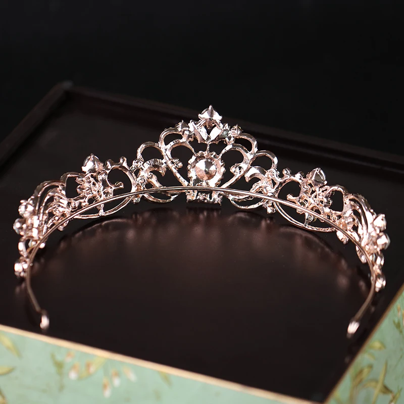 Trendy Crystal Crown Rose Gold Bridal Tiara And Crown Hair Accessories for Wedding Bride Women Hair Jewelry Headpiece
