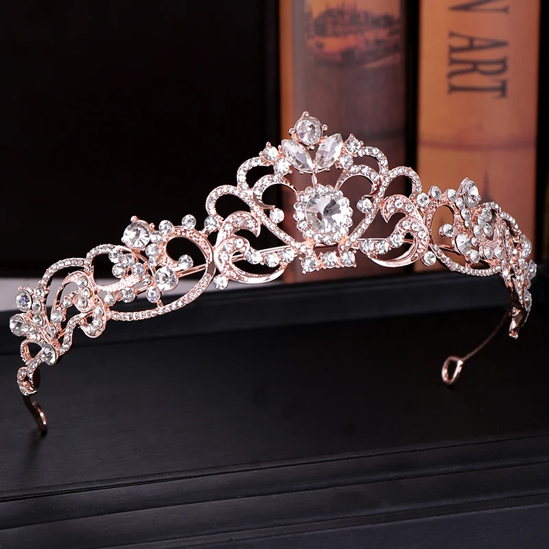 Trendy Crystal Crown Rose Gold Bridal Tiara And Crown Hair Accessories for Wedding Bride Women Hair Jewelry Headpiece