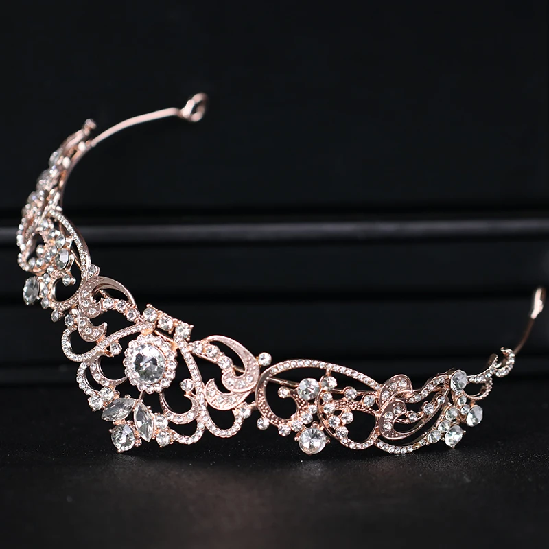 Trendy Crystal Crown Rose Gold Bridal Tiara And Crown Hair Accessories for Wedding Bride Women Hair Jewelry Headpiece