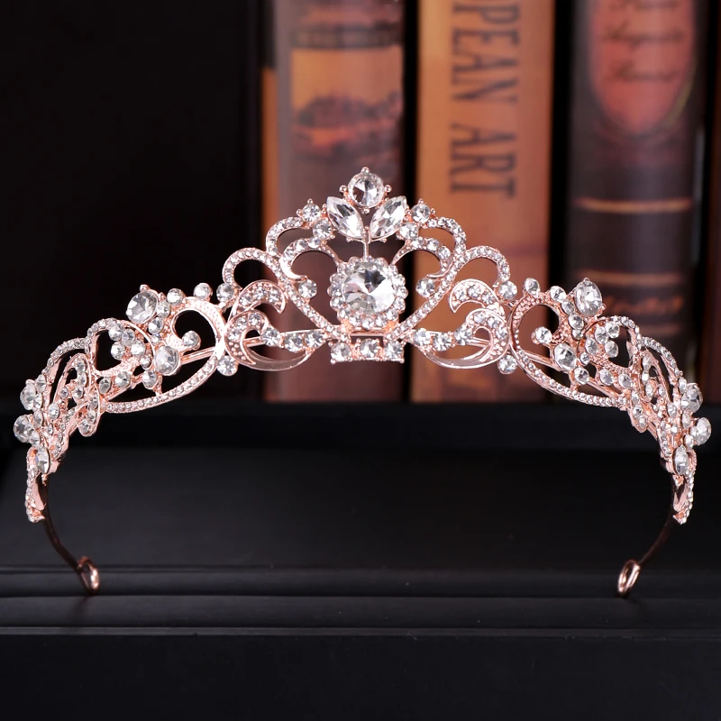 Trendy Crystal Crown Rose Gold Bridal Tiara And Crown Hair Accessories for Wedding Bride Women Hair Jewelry Headpiece