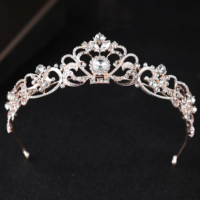 Trendy Crystal Crown Rose Gold Bridal Tiara And Crown Hair Accessories for Wedding Bride Women Hair Jewelry Headpiece