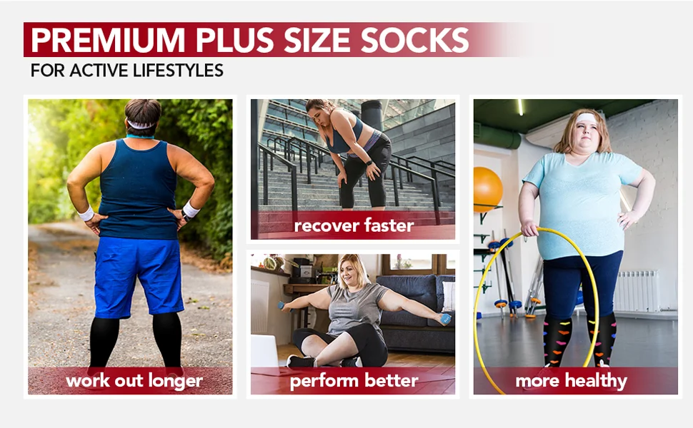 2XL-7XL Plus Size Compression Socks Solid Color Women Men Sports Running Yoga Extra Size Fat Sock for Sports Fitness Weight Loss
