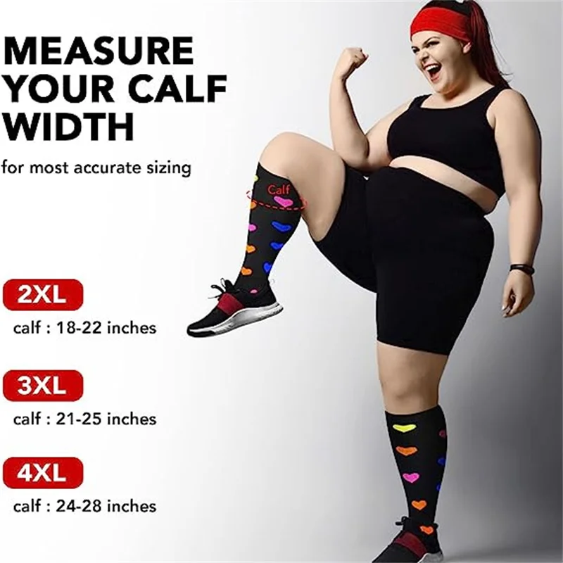 2XL-7XL Plus Size Compression Socks Solid Color Women Men Sports Running Yoga Extra Size Fat Sock for Sports Fitness Weight Loss