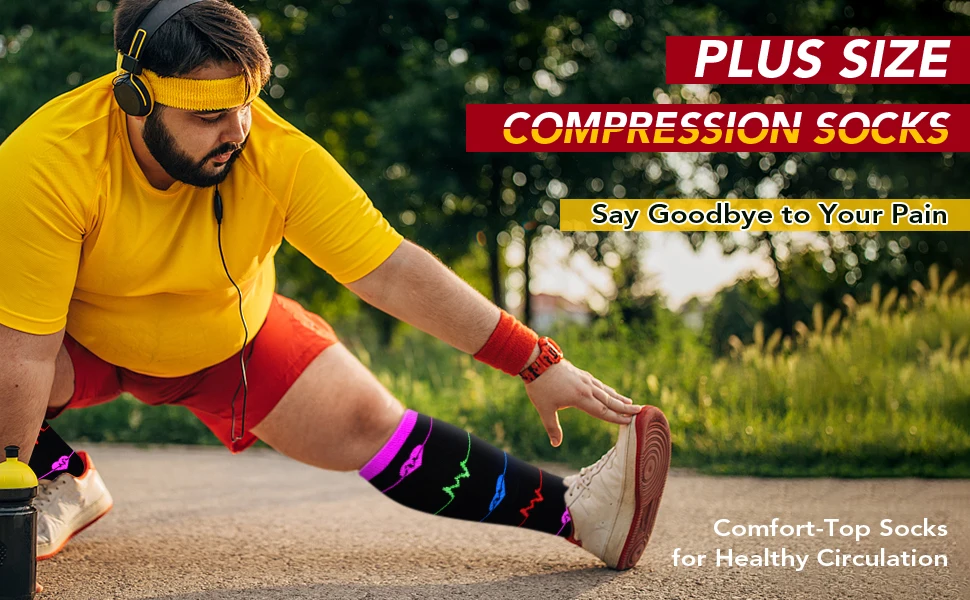 2XL-7XL Plus Size Compression Socks Solid Color Women Men Sports Running Yoga Extra Size Fat Sock for Sports Fitness Weight Loss