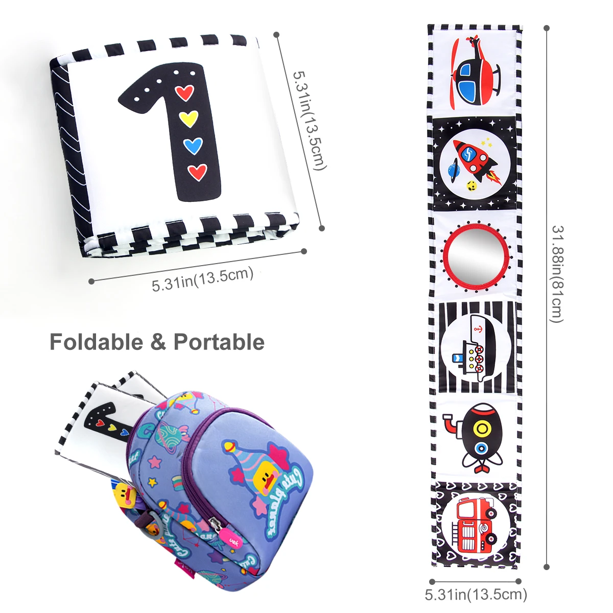 Baby Cloth Book High Contrast Baby Toys 0M+ Newborn Crib Toys Black and White Animal Sensory Cloth Books Montessori Toys