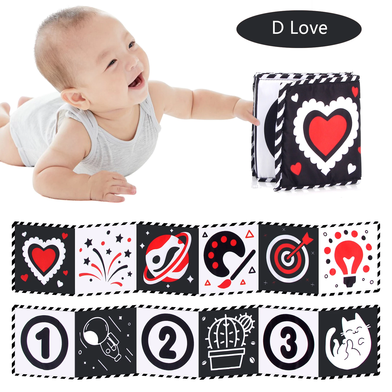 Baby Cloth Book High Contrast Baby Toys 0M+ Newborn Crib Toys Black and White Animal Sensory Cloth Books Montessori Toys