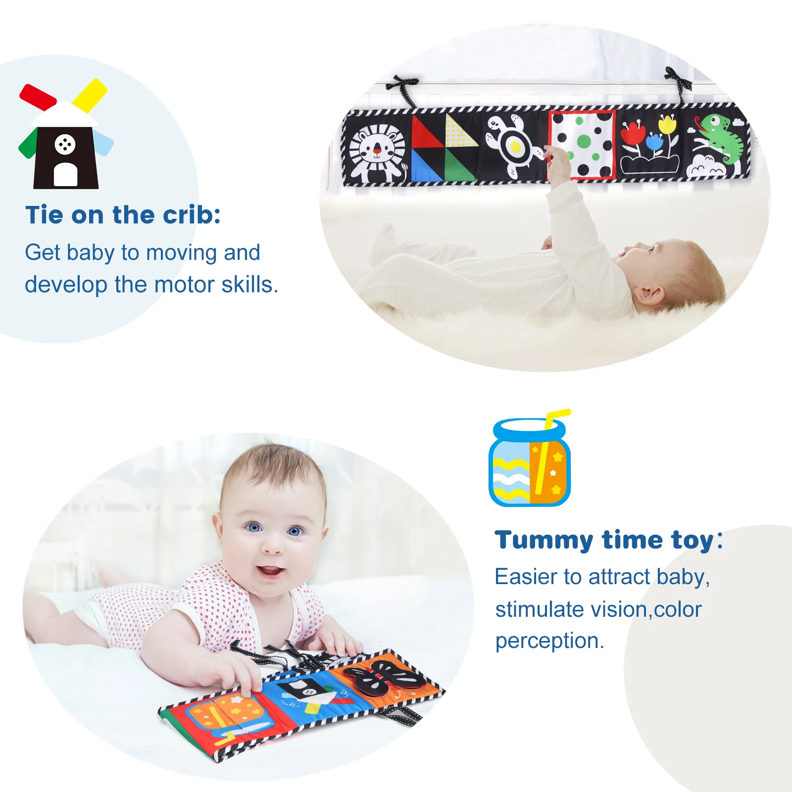 Baby Cloth Book High Contrast Baby Toys 0M+ Newborn Crib Toys Black and White Animal Sensory Cloth Books Montessori Toys