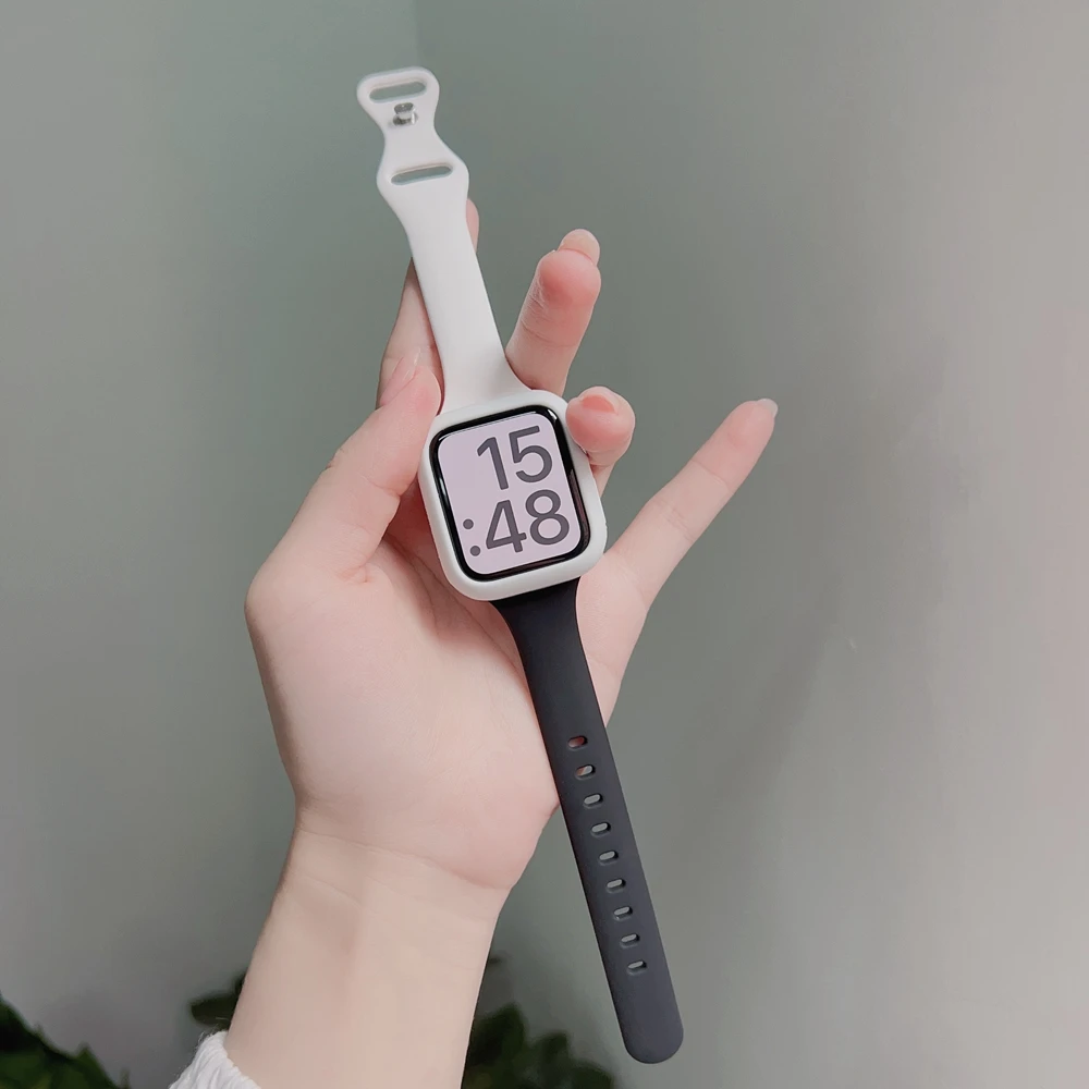 2Pack Silicone Band + Case Set for Apple Watch Correa S11 Women Sport 38mm 40mm 41mm 42mm 44mm 45mm 49mm for iWatch Series Strap