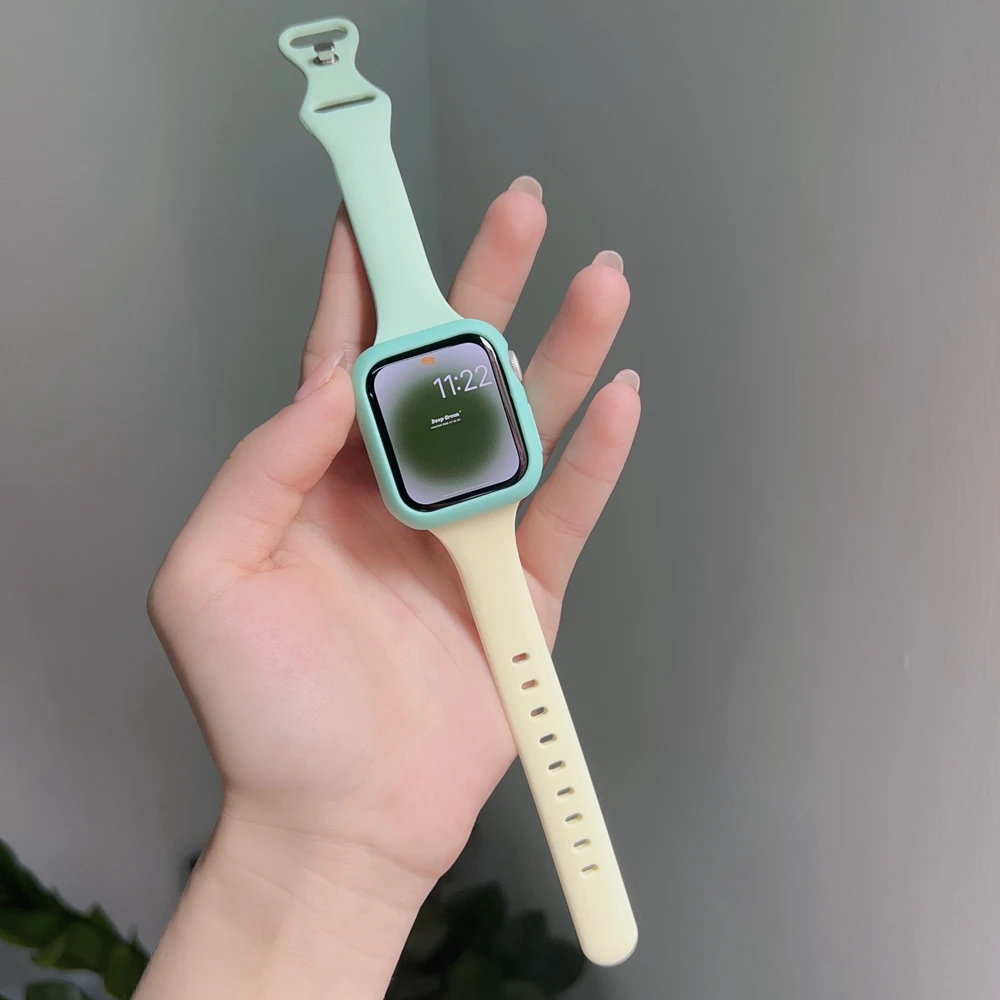 2Pack Silicone Band + Case Set for Apple Watch Correa S11 Women Sport 38mm 40mm 41mm 42mm 44mm 45mm 49mm for iWatch Series Strap