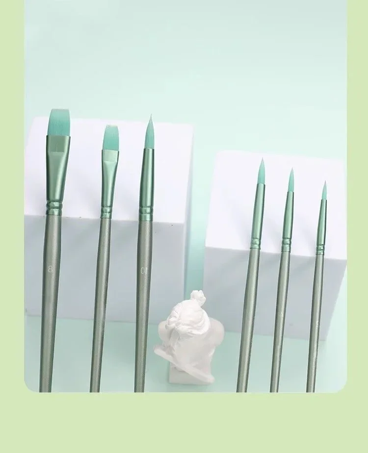 4/6 Pcs Watercolor Brush Pointed Round Flat Head Soft Hair Beginner's Art Student Hand Drawn Watercolor Nylon Painting Material