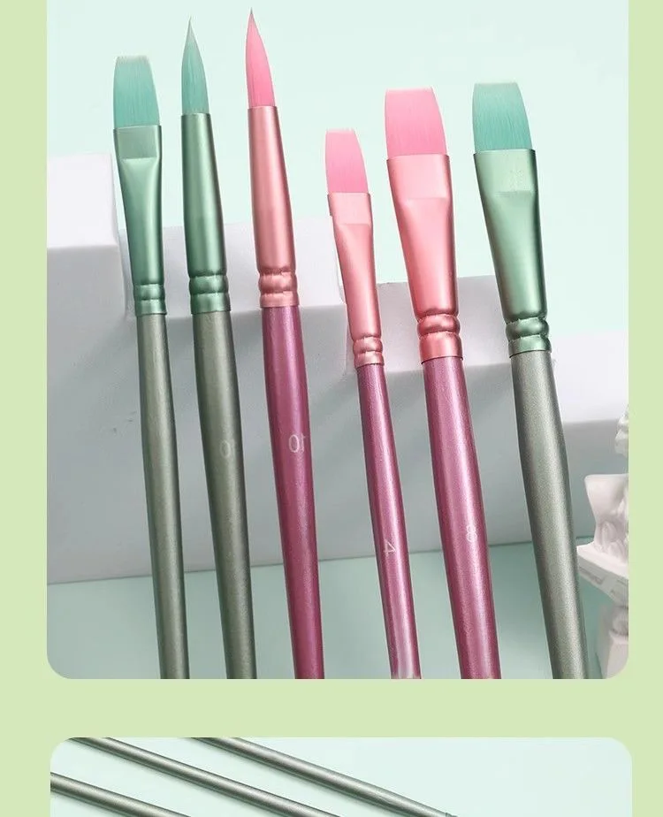 4/6 Pcs Watercolor Brush Pointed Round Flat Head Soft Hair Beginner's Art Student Hand Drawn Watercolor Nylon Painting Material