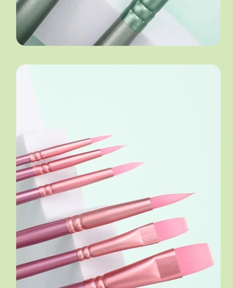 4/6 Pcs Watercolor Brush Pointed Round Flat Head Soft Hair Beginner's Art Student Hand Drawn Watercolor Nylon Painting Material