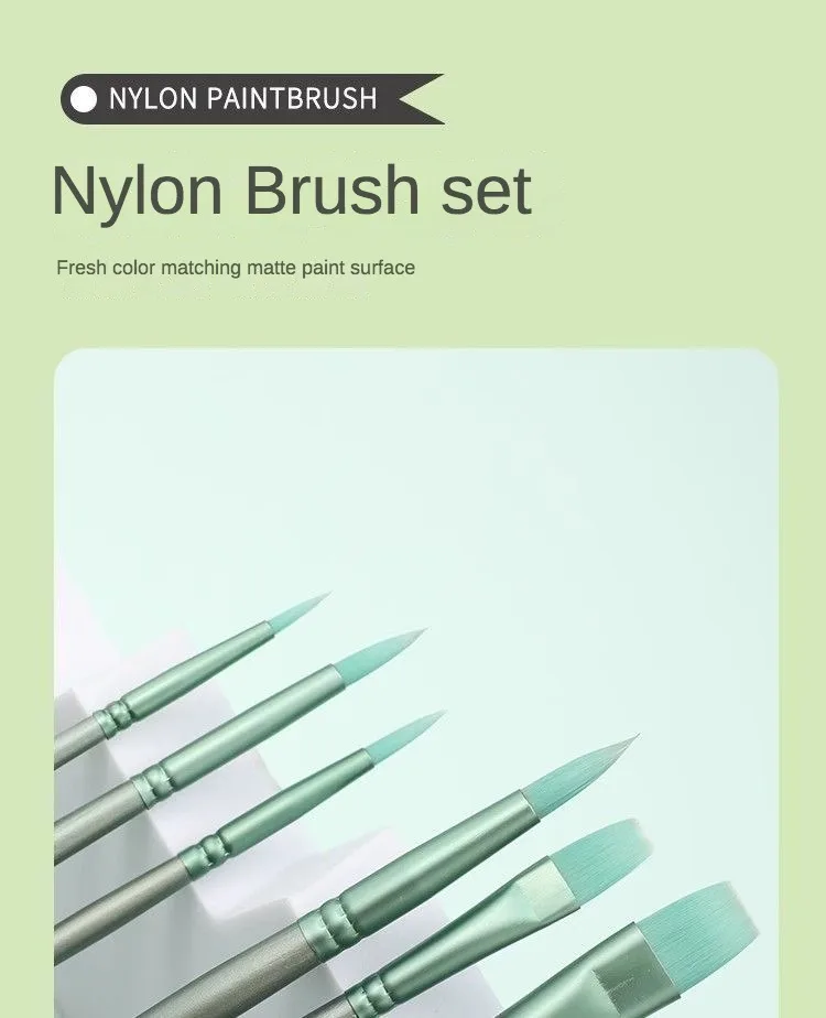 4/6 Pcs Watercolor Brush Pointed Round Flat Head Soft Hair Beginner's Art Student Hand Drawn Watercolor Nylon Painting Material