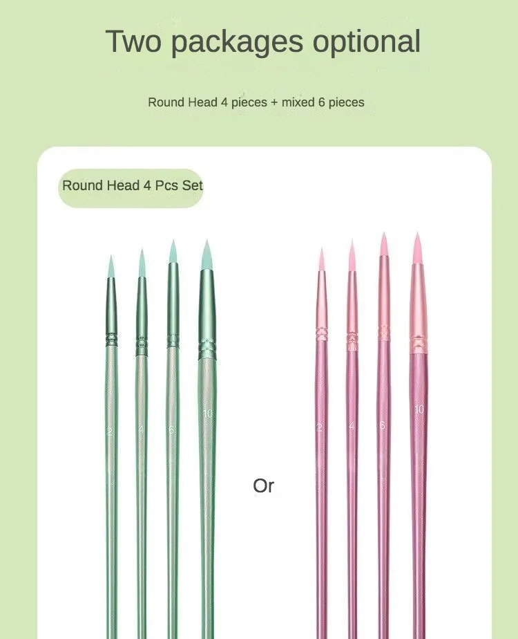 4/6 Pcs Watercolor Brush Pointed Round Flat Head Soft Hair Beginner's Art Student Hand Drawn Watercolor Nylon Painting Material