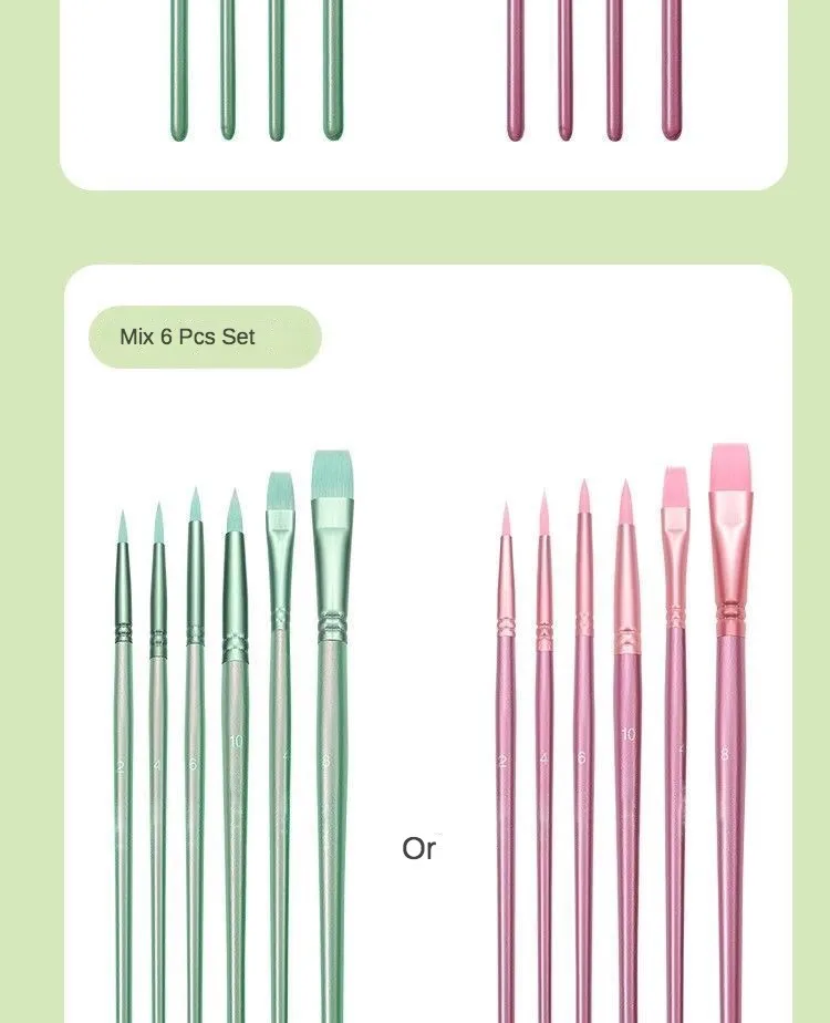 4/6 Pcs Watercolor Brush Pointed Round Flat Head Soft Hair Beginner's Art Student Hand Drawn Watercolor Nylon Painting Material