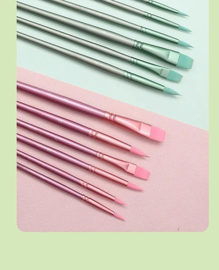 4/6 Pcs Watercolor Brush Pointed Round Flat Head Soft Hair Beginner's Art Student Hand Drawn Watercolor Nylon Painting Material