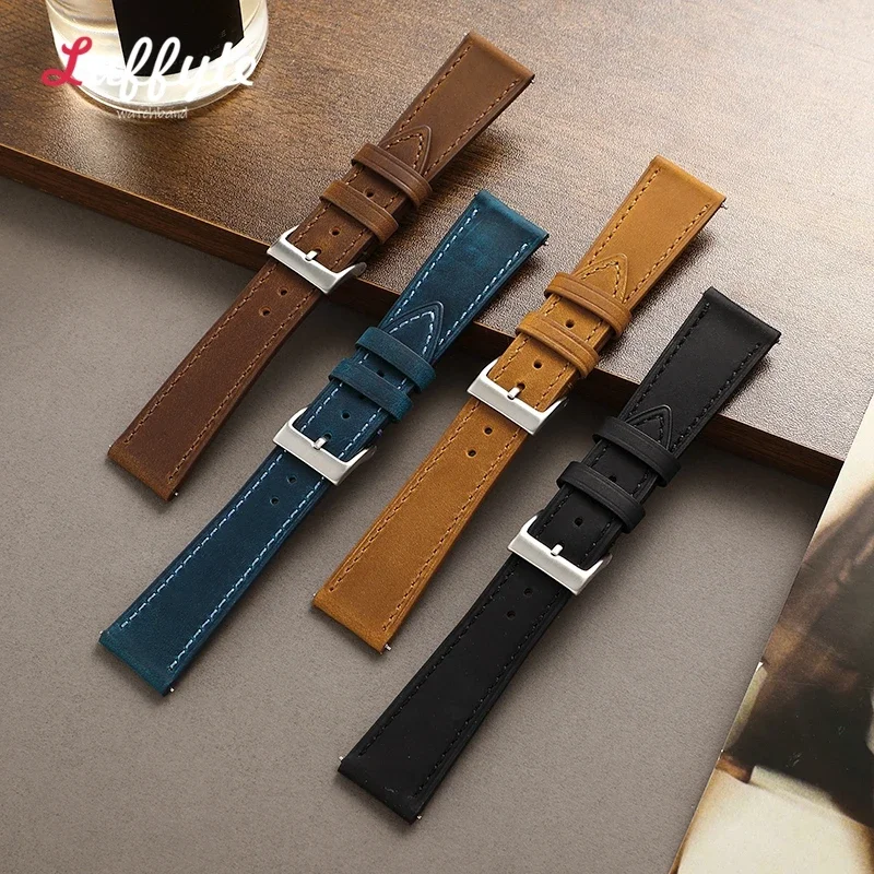 Quick Release Leather Watch Strap 18mm 19mm 20mm 21mm 22mm Universal Watch Belt Fashion Black Blue Brown Watchband Accessories