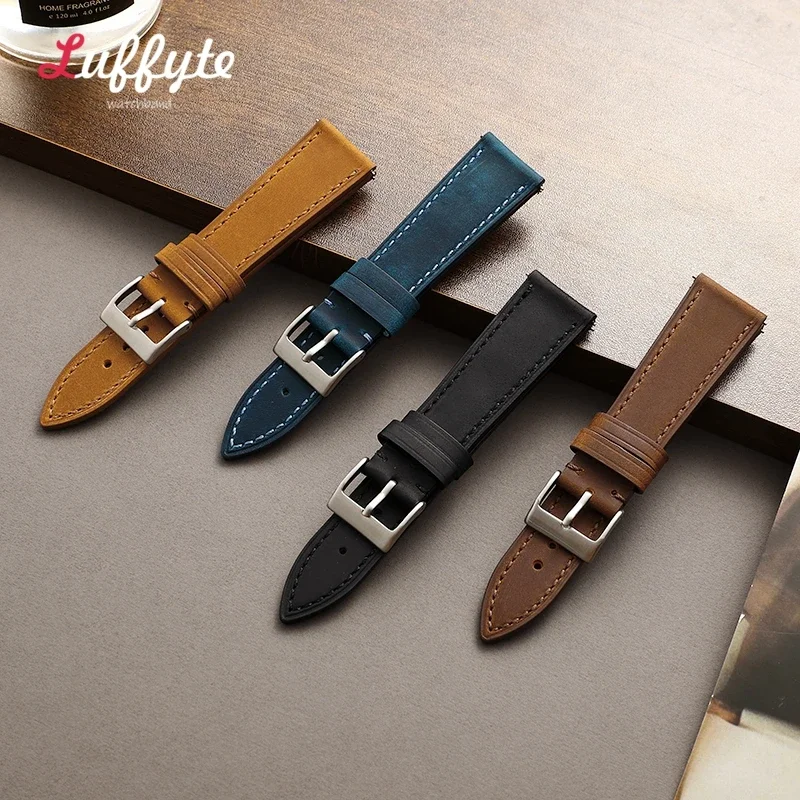 Quick Release Leather Watch Strap 18mm 19mm 20mm 21mm 22mm Universal Watch Belt Fashion Black Blue Brown Watchband Accessories