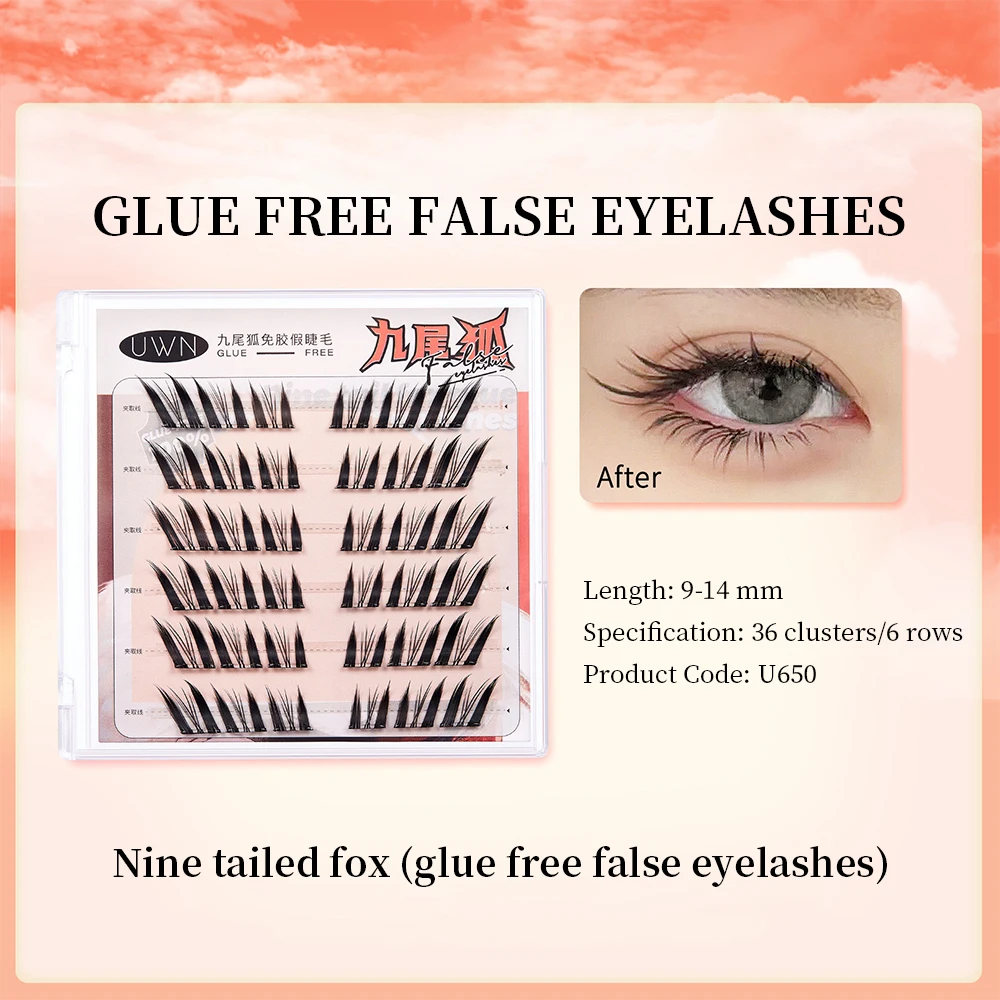 UWN Glue-free False Eyelashes Oblique Flying Fox Style Curling Natural Lazy Light and Comfortable Upper Eyelashes