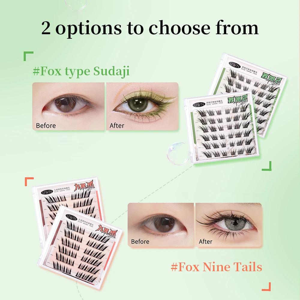UWN Glue-free False Eyelashes Oblique Flying Fox Style Curling Natural Lazy Light and Comfortable Upper Eyelashes