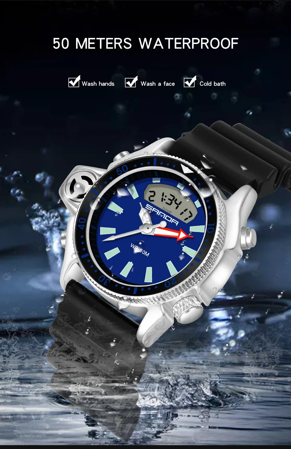 SANDA Casual Style Watches Men Quartz Wristwatch Waterproof Shock Man Watch Relogio Mascuo 3008 Fashion New Sport Men's Watch