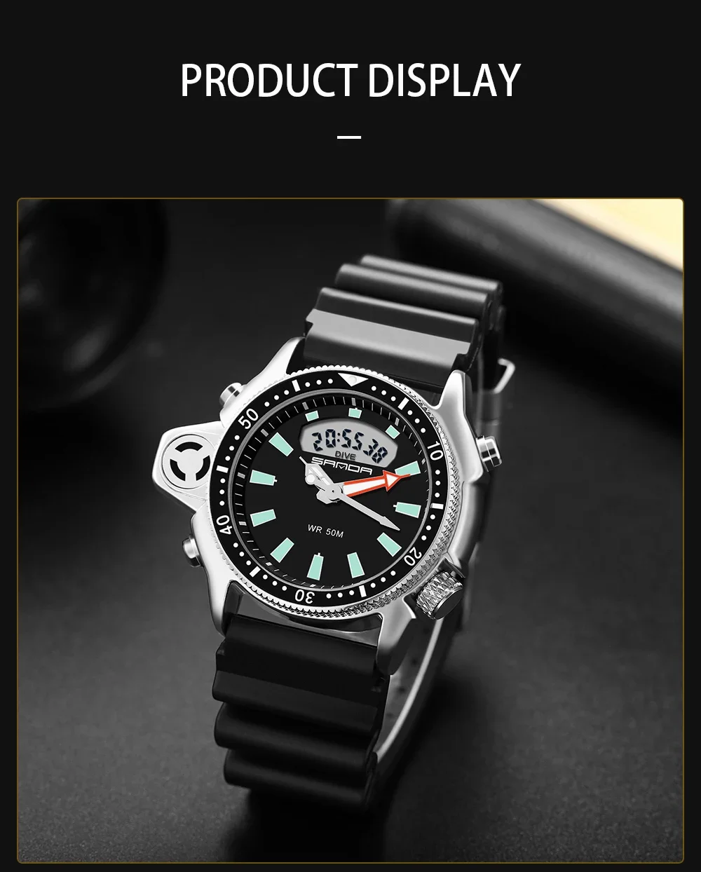 SANDA Casual Style Watches Men Quartz Wristwatch Waterproof Shock Man Watch Relogio Mascuo 3008 Fashion New Sport Men's Watch