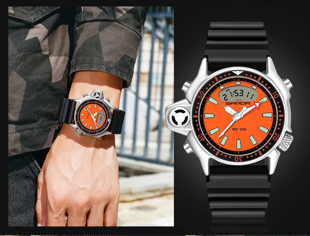 SANDA Casual Style Watches Men Quartz Wristwatch Waterproof Shock Man Watch Relogio Mascuo 3008 Fashion New Sport Men's Watch