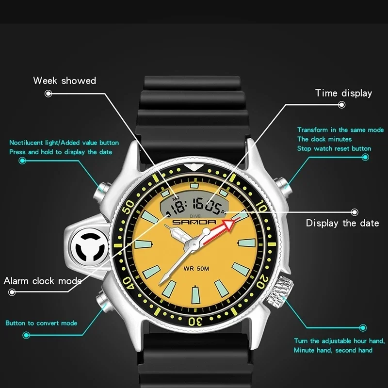 SANDA Casual Style Watches Men Quartz Wristwatch Waterproof Shock Man Watch Relogio Mascuo 3008 Fashion New Sport Men's Watch