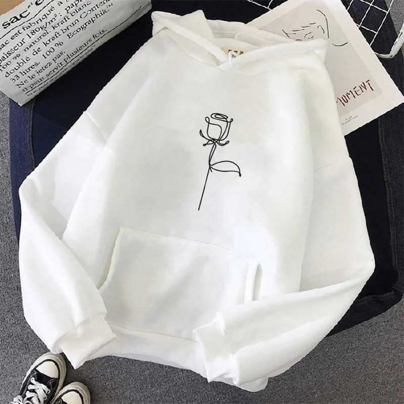 2024 Autumn Winter Hoodies Sportwear Women's Hoodie Pullover Sweatshirt Stylish Flower Print With Thick Long Sleeves Tops Loose