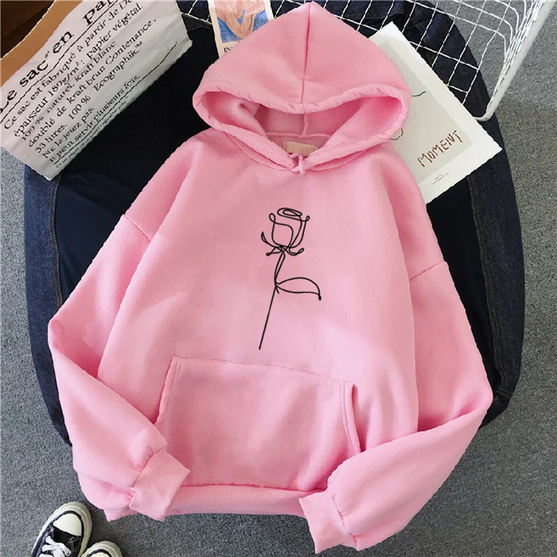2024 Autumn Winter Hoodies Sportwear Women's Hoodie Pullover Sweatshirt Stylish Flower Print With Thick Long Sleeves Tops Loose