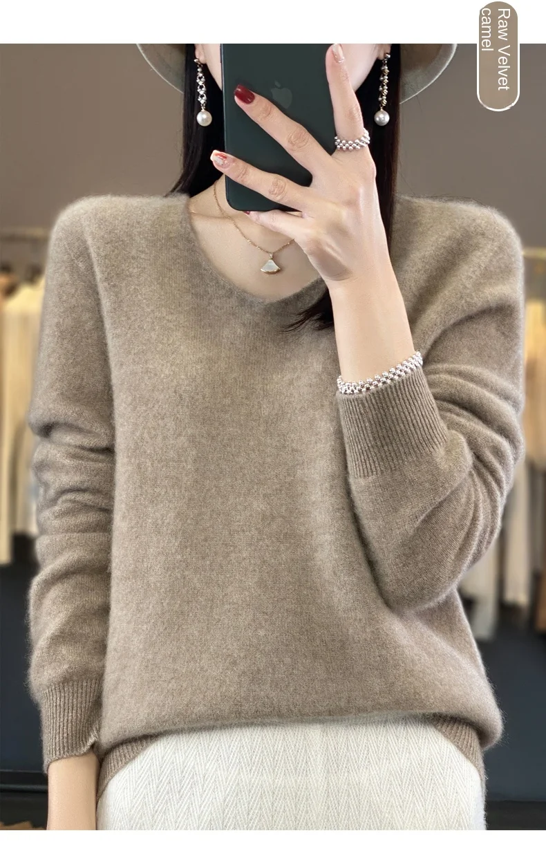 2024 100% Merino Pure Wool V-neck Autumn And Winter Pullover Sweater New Cashmere Sweater Women's Casual Knitted Top DMR201