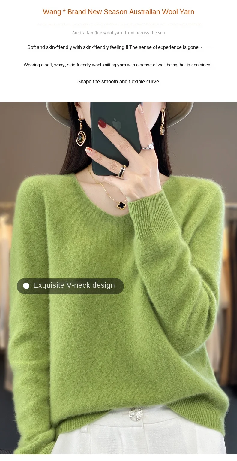 2024 100% Merino Pure Wool V-neck Autumn And Winter Pullover Sweater New Cashmere Sweater Women's Casual Knitted Top DMR201