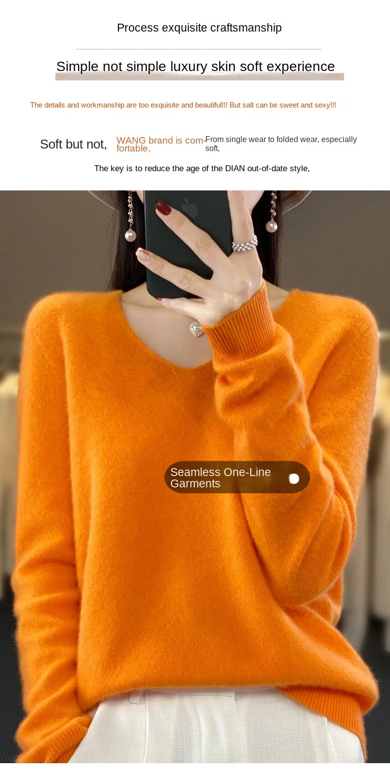 2024 100% Merino Pure Wool V-neck Autumn And Winter Pullover Sweater New Cashmere Sweater Women's Casual Knitted Top DMR201