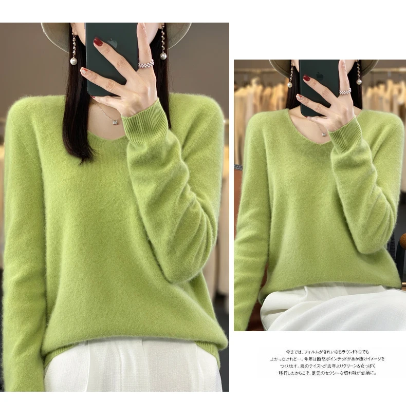 2024 100% Merino Pure Wool V-neck Autumn And Winter Pullover Sweater New Cashmere Sweater Women's Casual Knitted Top DMR201