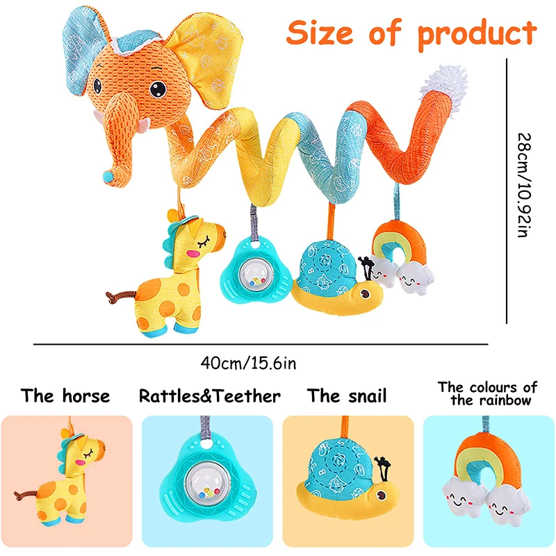 Newborns Spiral Hanging Activity Stroller Toy Baby Carseat Toy Black & White Lion Koala Rattle for Crib Mobile Sensory Toy Gift