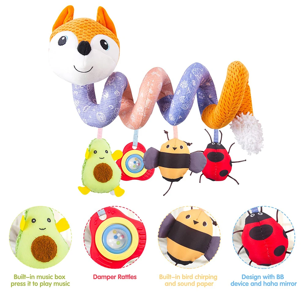 Newborns Spiral Hanging Activity Stroller Toy Baby Carseat Toy Black & White Lion Koala Rattle for Crib Mobile Sensory Toy Gift
