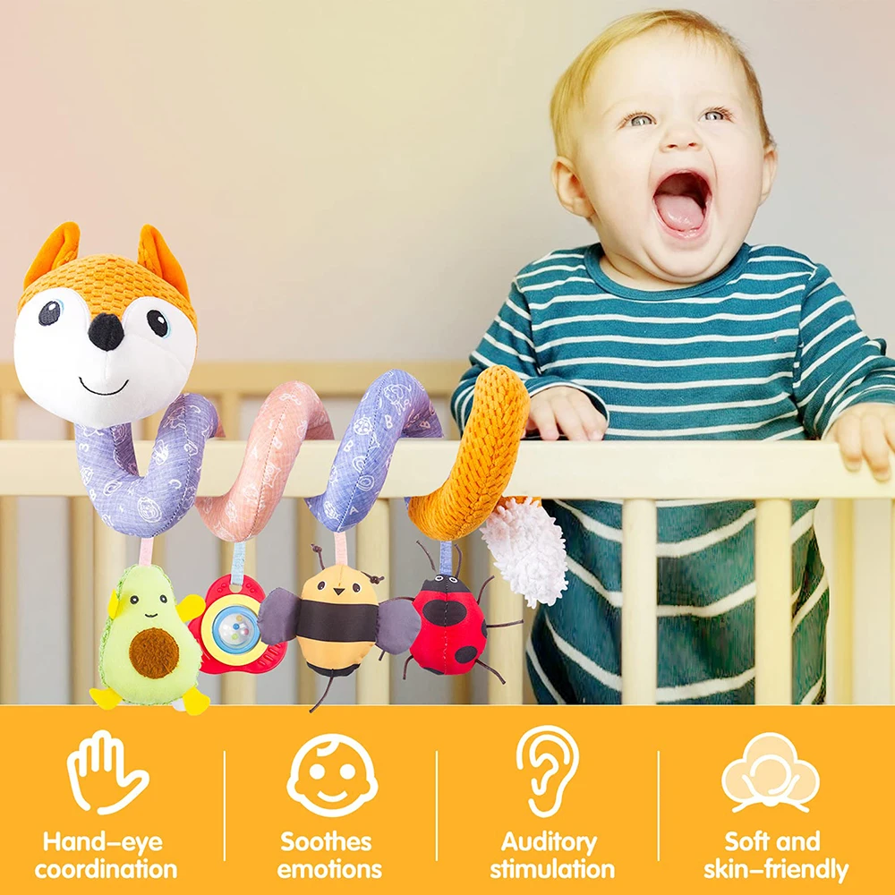 Newborns Spiral Hanging Activity Stroller Toy Baby Carseat Toy Black & White Lion Koala Rattle for Crib Mobile Sensory Toy Gift