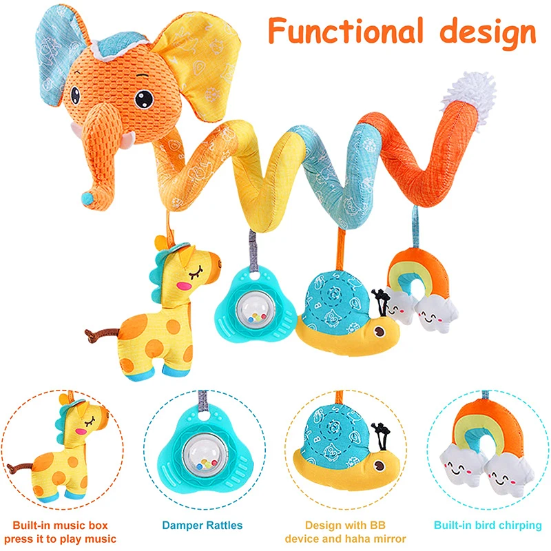 Newborns Spiral Hanging Activity Stroller Toy Baby Carseat Toy Black & White Lion Koala Rattle for Crib Mobile Sensory Toy Gift