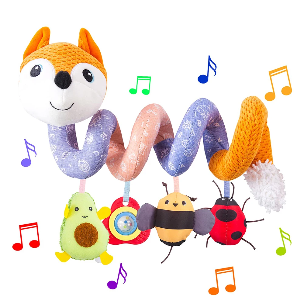 Newborns Spiral Hanging Activity Stroller Toy Baby Carseat Toy Black & White Lion Koala Rattle for Crib Mobile Sensory Toy Gift