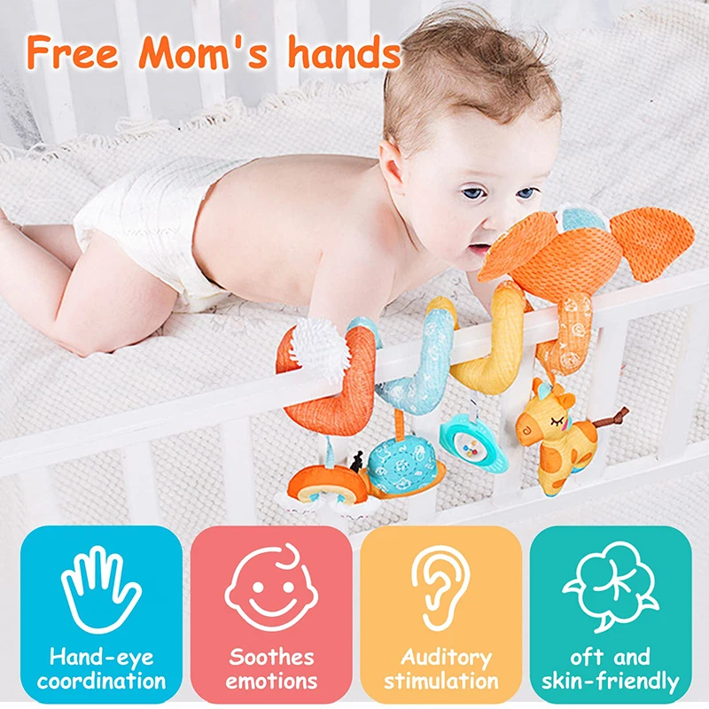 Newborns Spiral Hanging Activity Stroller Toy Baby Carseat Toy Black & White Lion Koala Rattle for Crib Mobile Sensory Toy Gift