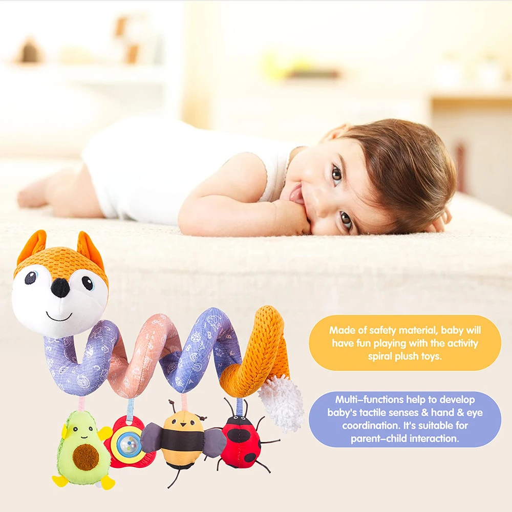 Newborns Spiral Hanging Activity Stroller Toy Baby Carseat Toy Black & White Lion Koala Rattle for Crib Mobile Sensory Toy Gift