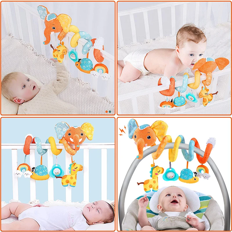 Newborns Spiral Hanging Activity Stroller Toy Baby Carseat Toy Black & White Lion Koala Rattle for Crib Mobile Sensory Toy Gift