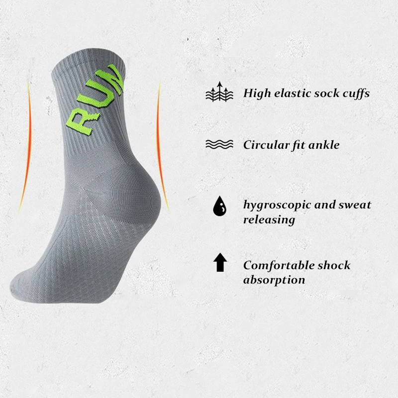 Running Socks Unisex Men Women Middle Tube Quickly Dry Outdoor Sports Marthon Bike Riding Fitness Training Crew Socks